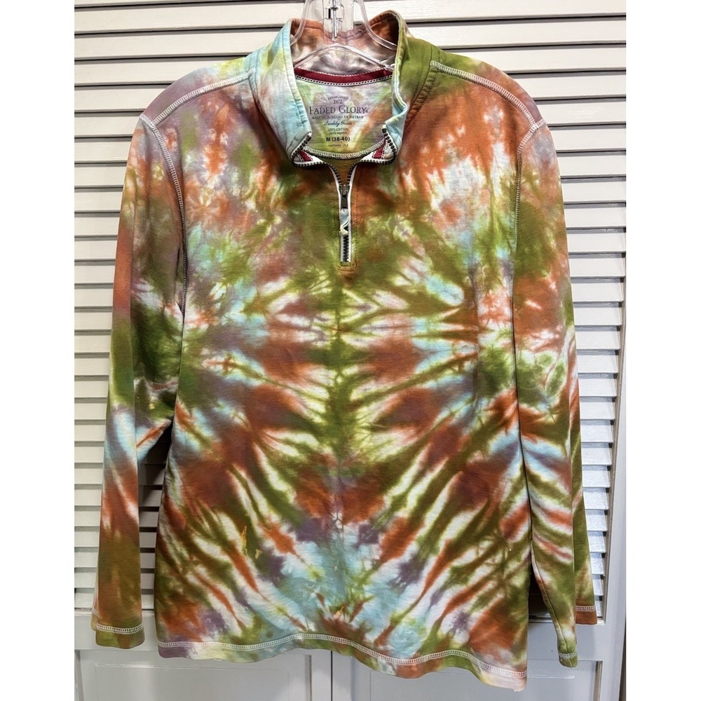 Faded Glory 1/4 Zip Sweatshirt Tie Dye Size M Long Sleeve Collar Cotton Boho